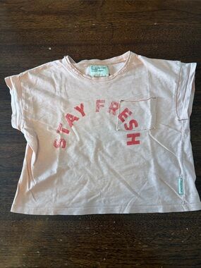 Piupiuchick T-Shirt Light Pink 'Stay Fresh' Short-Sleeve with Chest Pocket 4T